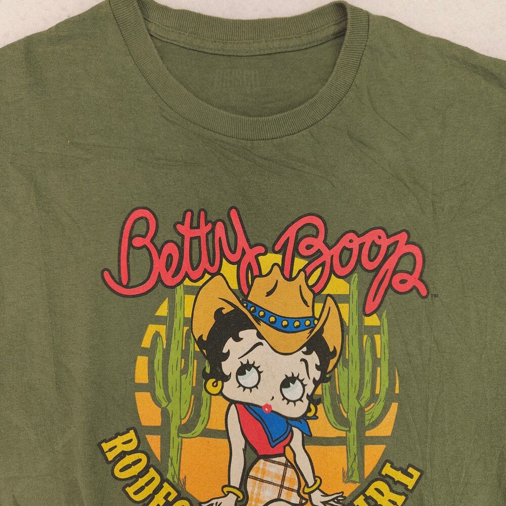 Betty Boop Rodeo Girl Casual Short Sleeve Shirt Womens Size Medium M Green